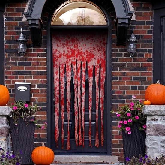 Decorazione per Porta Halloween - 100x165cm - Decorazione per Abitazione Spettrale - Tessuto Polyester - Tendina di Ingresso - Avviso di Sicurezza - Tendina Decorativa