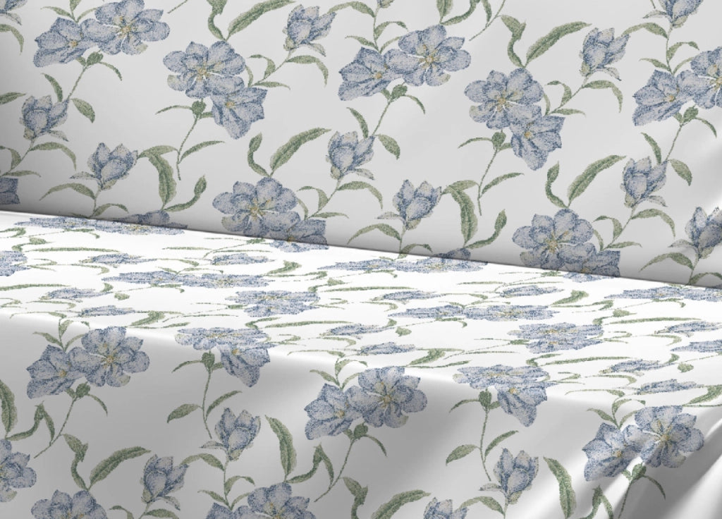 Telo Arredo Granfoulard Copritutto Salvadivano 100% Cotone Dis. Magnolia - Singolo - Azzurro
