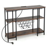 Portabottiglie con piano d'appoggio 113 x 35 x 85 cm spazio per 15 bottiglie stazione di ricarica legno marrone 20_0011041