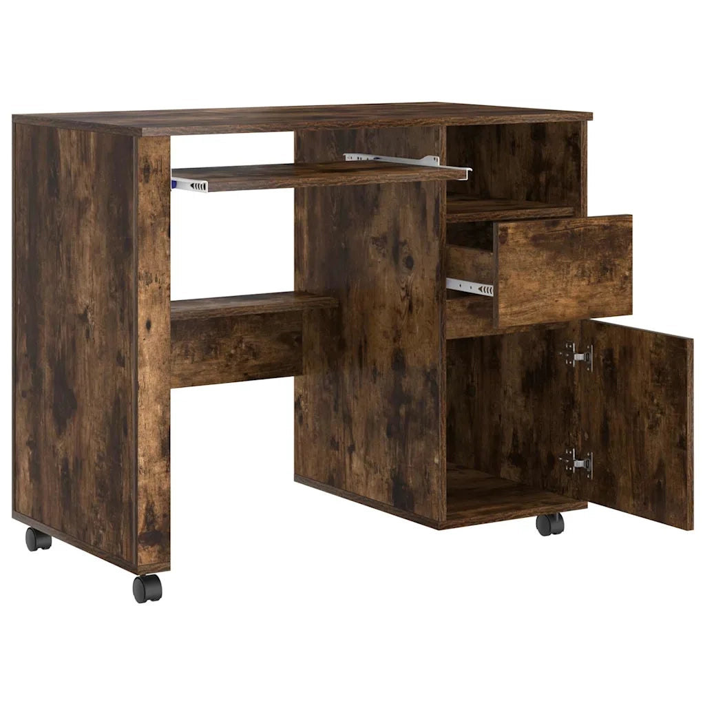 Scrivania | Tavolo da Ufficio con Ruote con cassetto Rovere fum¨¦ 91 x 50 x 77 cm