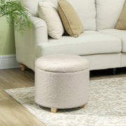 Pouf contenitore rotondo in poliestere color crema
