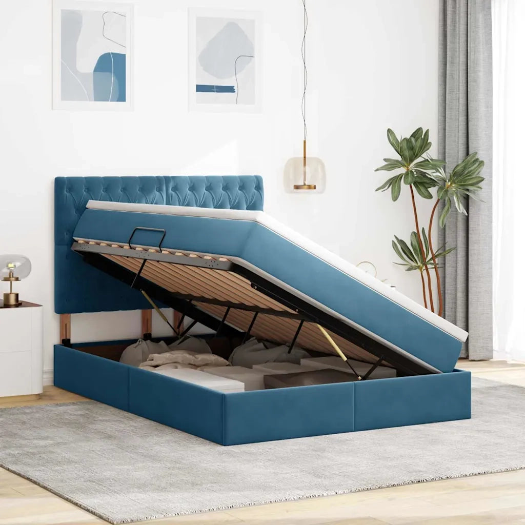Letto con contenitore e LED Blu Scuro 140 x 200 cm Velluto 3372733