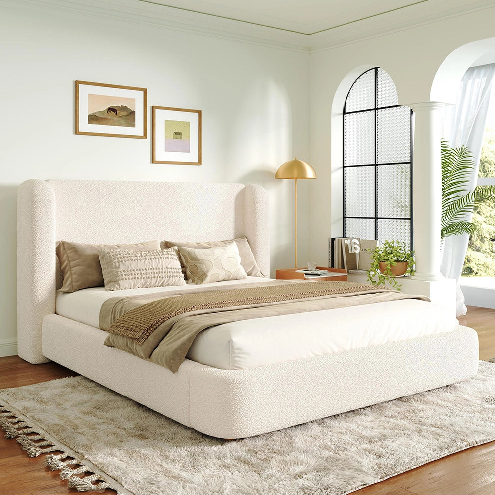 Letto doppio imbottito 160x200cm - Xylo - bouclé beige idraulico