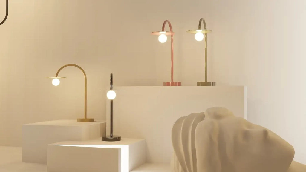 Lampada tavolo moderna vetro rosso sfera bianca LED 2W