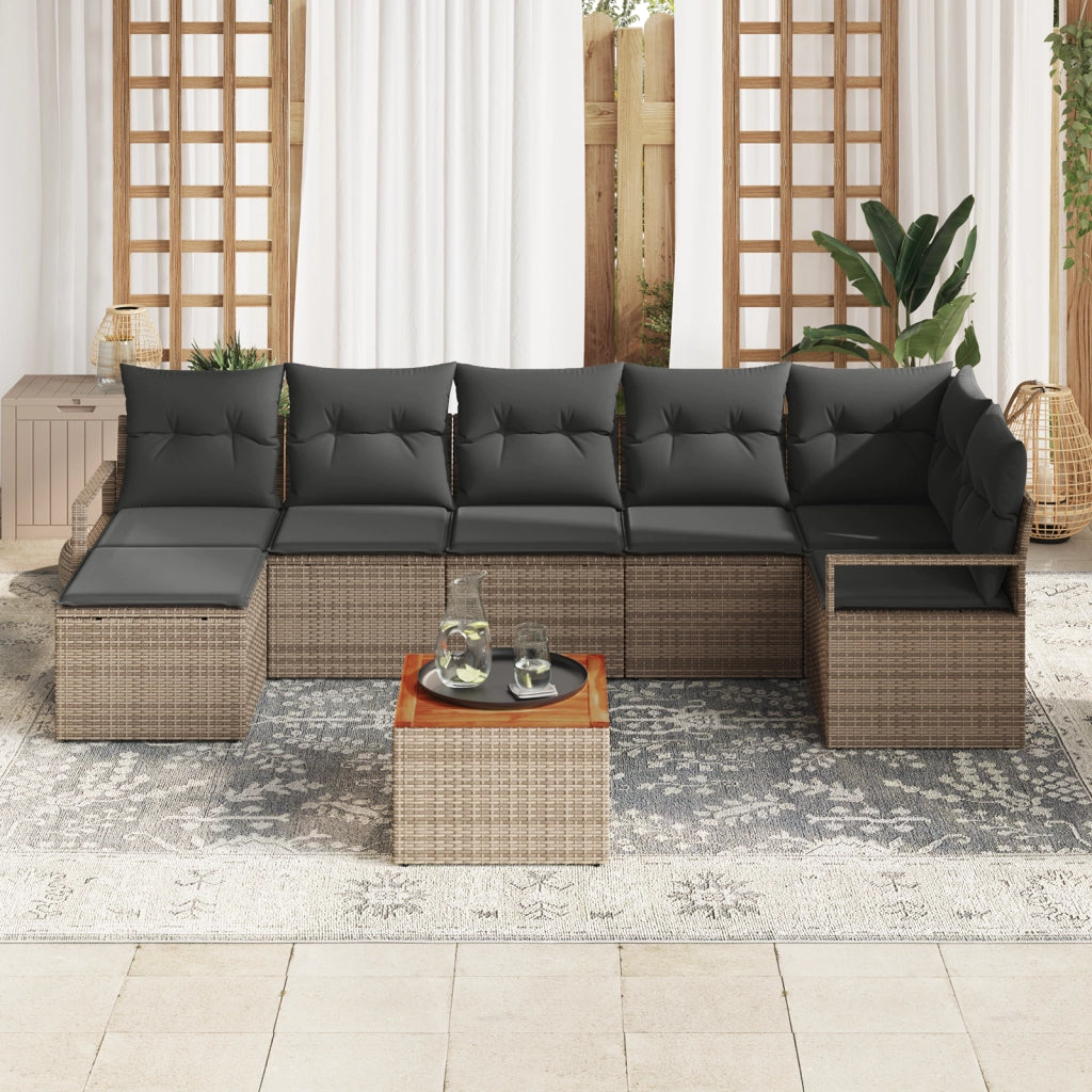 Set di SofÃ  da Giardino 8 Pezzi con Cuscini Grigio Polyrattan Acacia