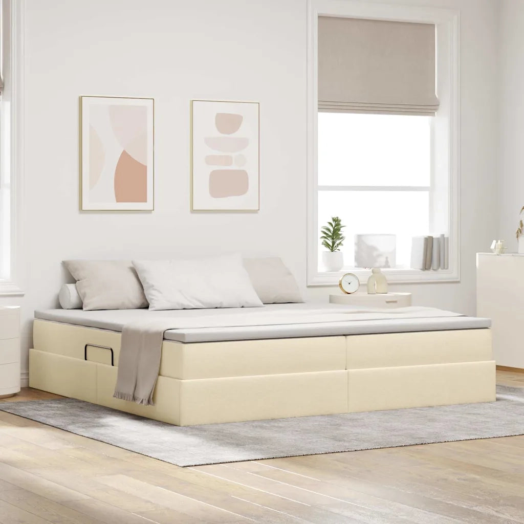 Letto con contenitore e materasso Crema 200 x 200 cm Poliestere 3370252