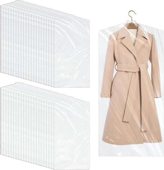 45 sacchi di abbigliamento trasparenti 60 x 120 cm - bustine di protezione per abbigliamento di alta densità di plastica - appesi per vestiti, cappotti, cappotti, camicie, abiti da sera