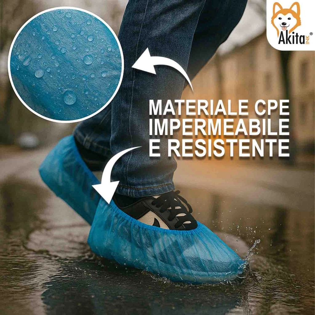 Akitaink Copriscarpe Monouso 100pz CPE Antiscivolo Resistenti