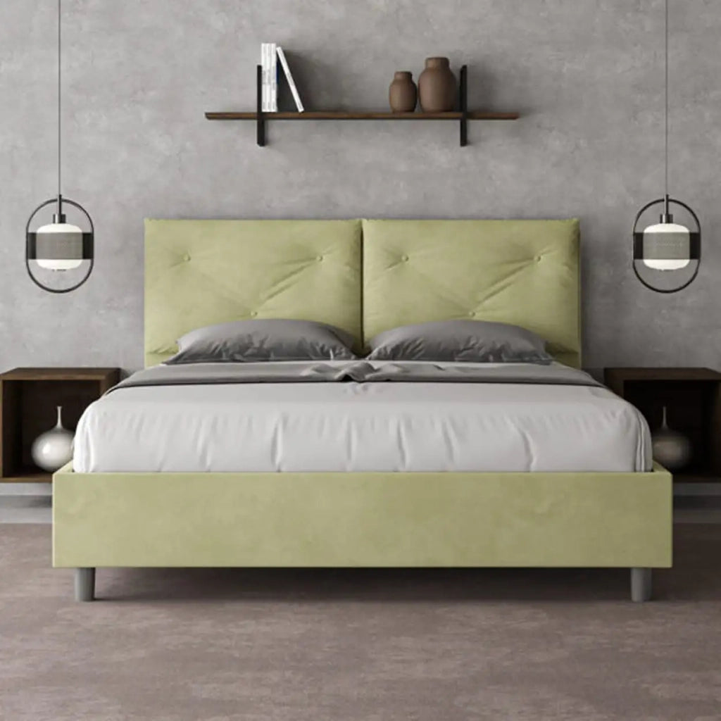 Letto matrimoniale con rete imbottito 160x210 microfibra tè verde Appia