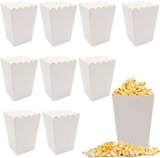 Set di 10 scatole per popcorn in plastica bianca per feste