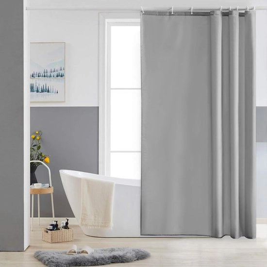 Douchegordino impermeabile, grigio, resistente al muffa, tessuto in poliestere, 100 x 180 cm, 6 ganci, lavabile.