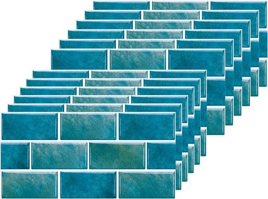 Tegelstickers acqua-resistenti autofissanti per bagno e cucina, blu, set da 12, 30 x 15 cm