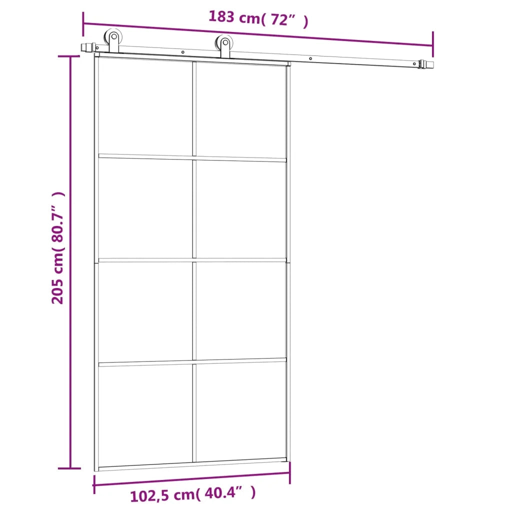 Porta Scorrevole con Ferramenta 102,5x205cm Vetro ESG Alluminio