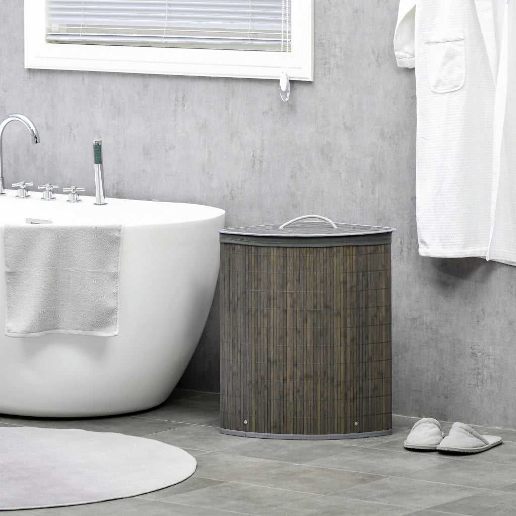 Cestino per bucato con coperchio e manico ¨C zephmum ¨C Bamb¨´ grigio 55L