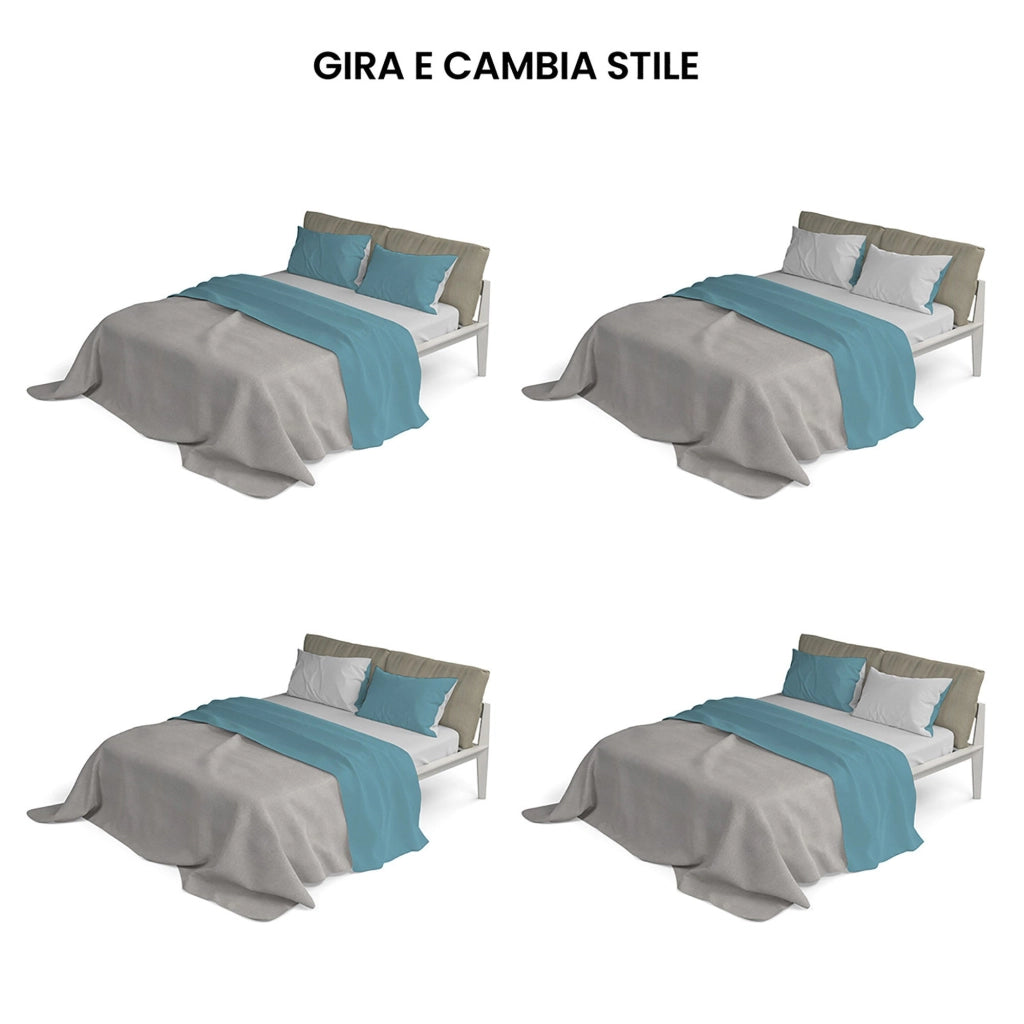 Set Lenzuola Singolo Sopra Sotto e Federe Doubleface Ottanio/Grigio Chiaro