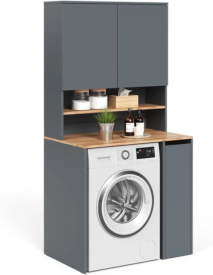 Mobile lavatrice Viktor, Antracite/quercia dorata, 93.6 x 88.2 cm 2 parti con ripiano