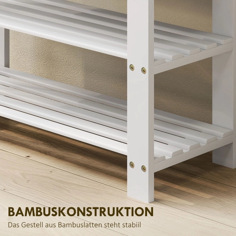 Panca Porta Scarpe in Bambù con Doppio Ripiano, 70x28x45 cm, Bianco