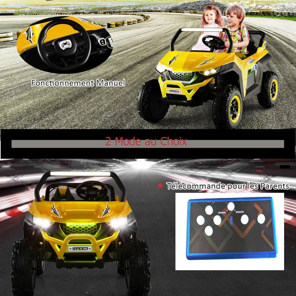 Macchina Elettrica Per Bambini 2 Posti, con Multimedia e Telecomando 2,4G per Genitori, Autonomia 60-120 Min, Carico Max 59 KG, Macchina Elettrica per Bambini da 3 a 8 Anni (Giallo)