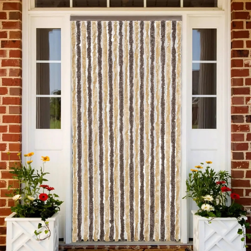 Tenda Antimosche Marrone Scuro e Beige 90x220 cm in Ciniglia CFW6090125