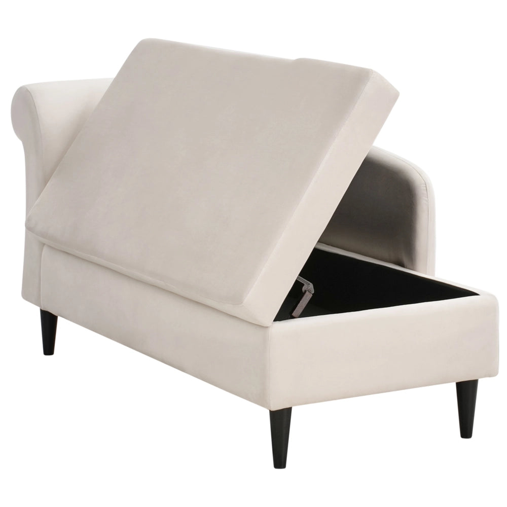 Chaise longue Rivestimento in velluto beige con contenitore a versione sinistra con supporto