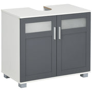Mobiletto Sottolavabo Bagno con 2 Ante Vetro ¨C Minimal ¨C 69x35x59 cm Bianco Grigio