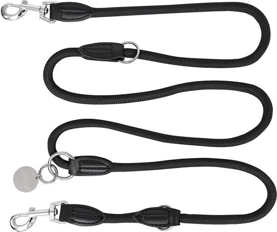Raccordo per cane regolabile, cintura multifunzionale, doppia cintura, cintura a spalla, robusto, resistente alle intemperie, lunghezza 200 cm, nero