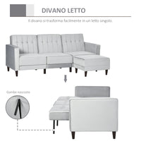 Divano Letto 3 Posti 218x85x86 cm con Poggiapiedi e Schienale Reclinabile in Tessuto Effetto Velluto Grigio Chiaro