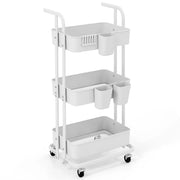 Carrello portaoggetti pieghevole 45 x 37 x 92 cm versatile con 3 ripiani e ganci in metallo bianco 20_0011391
