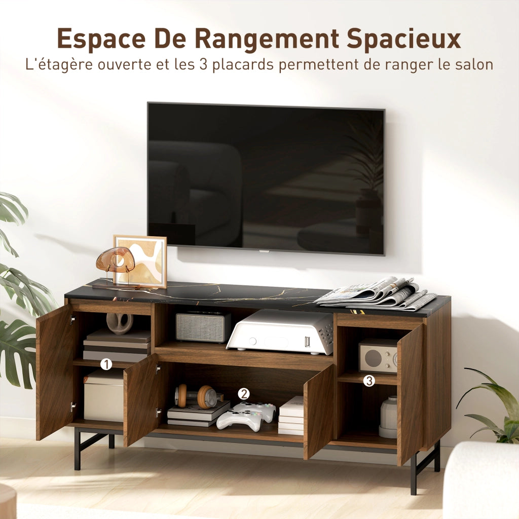 Mobile TV per 65 pollici in legno con scomparto aperto e passacavi, effetto noce ¨C zephmum ¨C 140x39x66 cm