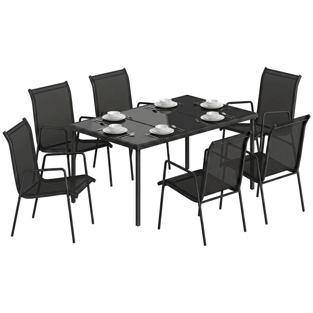 Set Giardino 6 Posti con Sedie Impilabili ¨C zephmum ¨C Textilene Nero 70x51x87