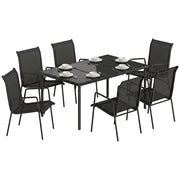Set Giardino 6 Posti con Sedie Impilabili ¨C zephmum ¨C Textilene Nero 70x51x87