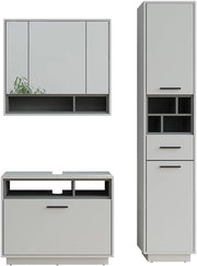 Set di mobili da bagno Beatrice, Grigio/antracite, 80 cm, composto da mobile sottolavabo, specchiera e colonna alta