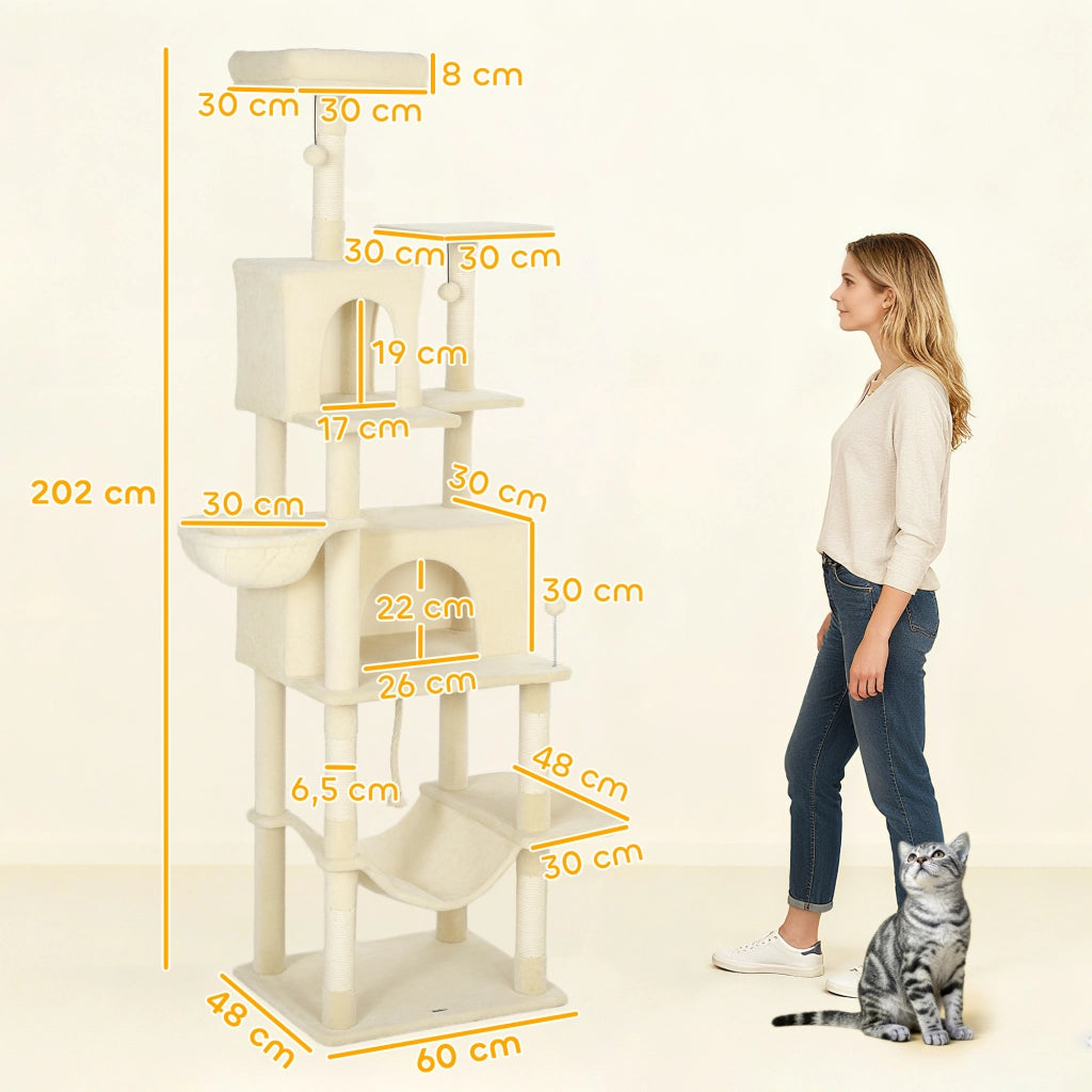 Albero tiragraffi per gatti con torre piattaforma scalatore e letto ¨C zephmum ¨C 60x48x202 cm beige