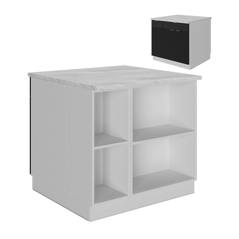 Isola cucina Fame-Line Nero rigato/Bianco 90 cm con cassetto, senza piano di lavoro Vicco