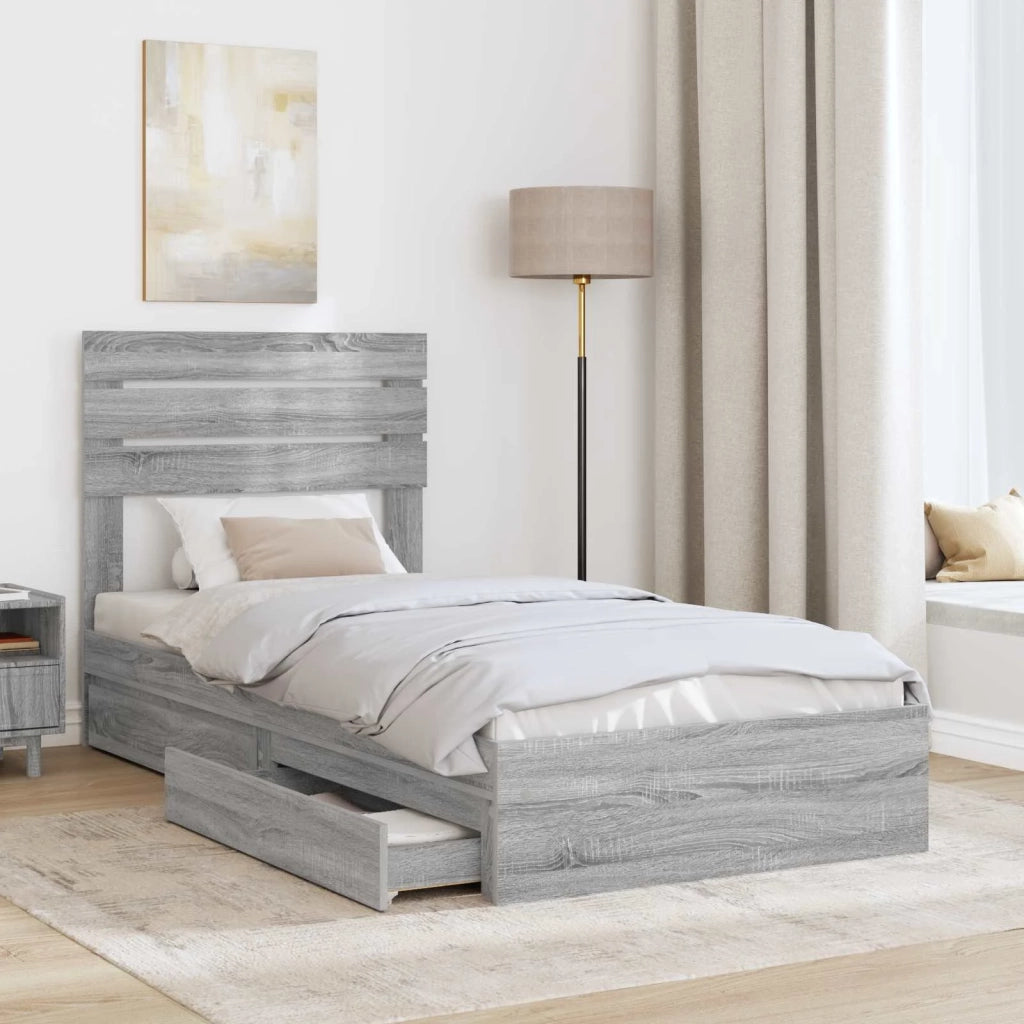 Letto con Contenitore con testiera Grigio Sonoma 90 x 190 cm