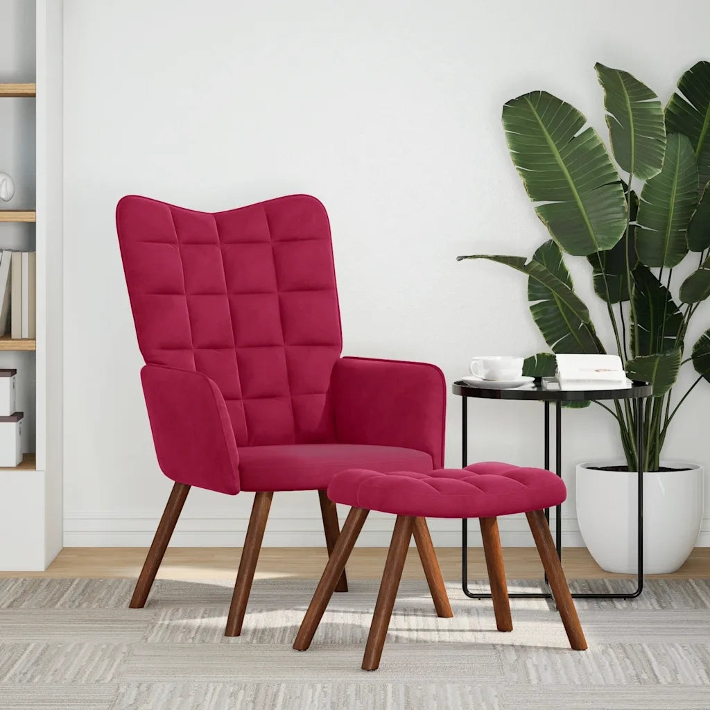 Divano Sedia-Poltrona Relax con Poggiapiedi Rosso Vino in Velluto 920242