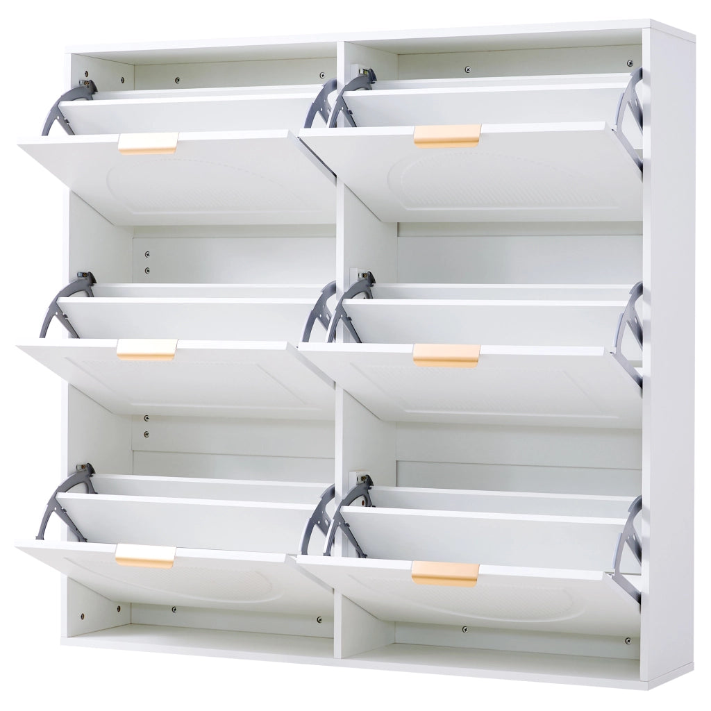 Mobile portascarpe bianco con 6 vani ribaltabili, struttura salvaspazio da ingresso, 118 x 25 x 115 cm