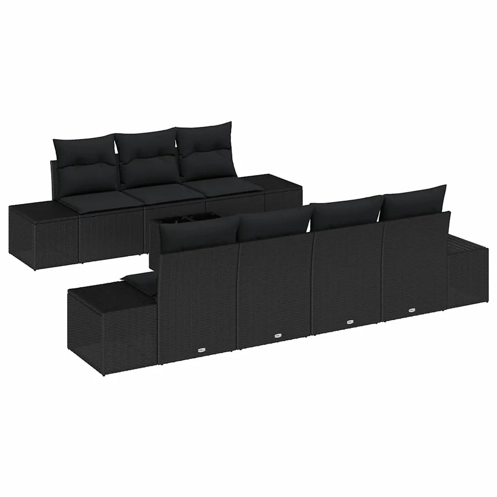 Set Divano da Giardino con cuscino 8 pcs Nero polyrattan