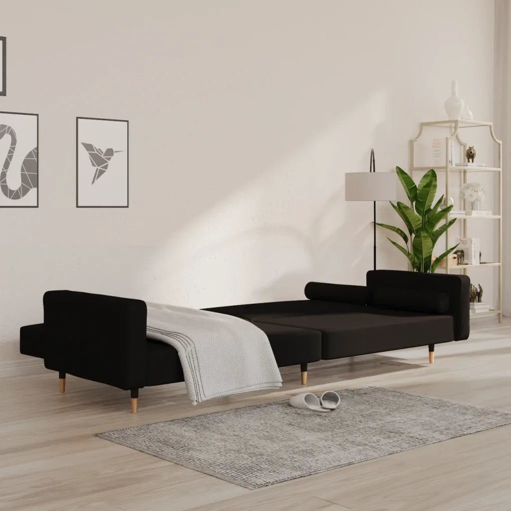 Divano Letto a 2 Posti con 2 Cuscini Nero in Velluto 375752