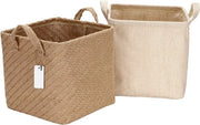 Borse di stoccaggio in juta e cotone Tessuto di stoccaggio con compartimento decorativo e maniglia per articoli da bagno, articoli domestici e giocattoli vari.