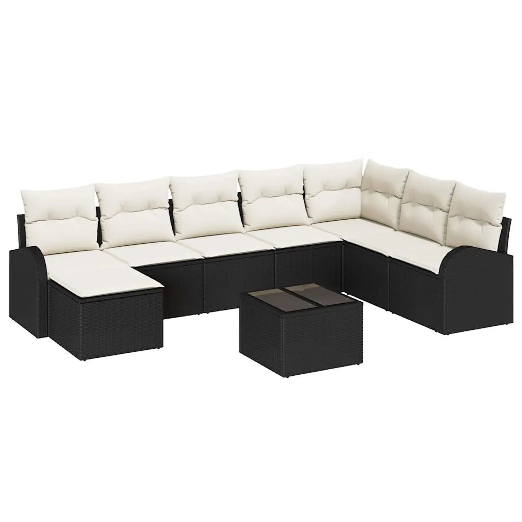 Set Divano da Giardino con cuscino 9 pcs Nero Poly Rattan 3346167