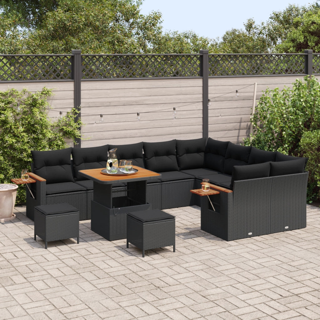 Set divano da giardino 12 pezzi con cuscini polyrattan nero