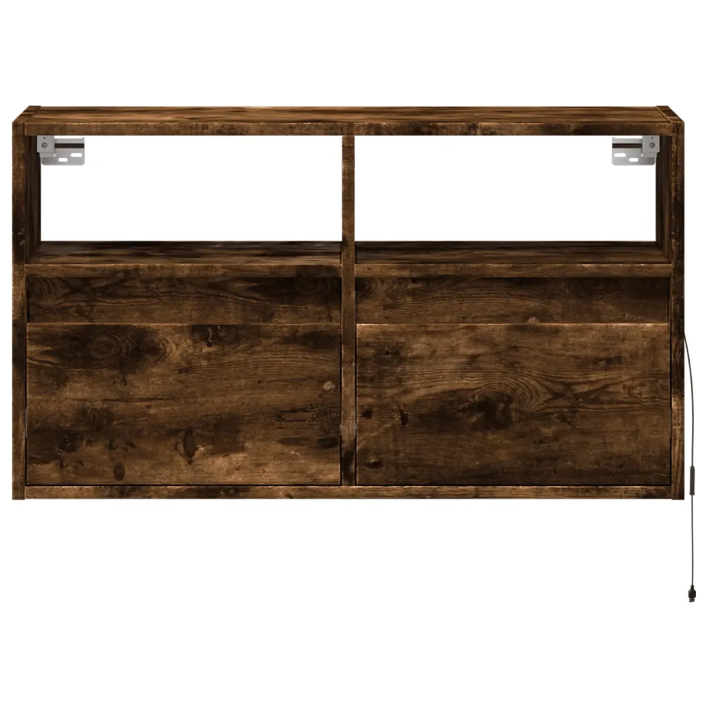 Mobile TV a Parete con Luci LED Rovere Fumo 80x31x45 cm 852331