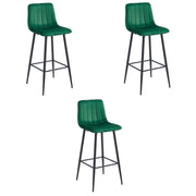 Set di 3 Sgabelli da Bar Pozza in Velluto Verde Bosco e Metallo