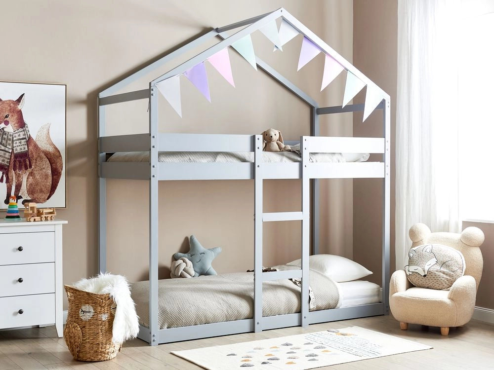 Letto a castello in legno di pino grigio 90 x 200 cm letto cameretta a forma di casa