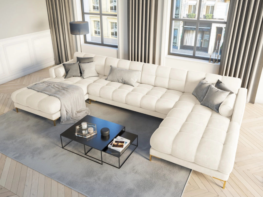 Cosmopolitan Design - Divano panoramico "Bali" 7 posti in velluto beige chiaro 