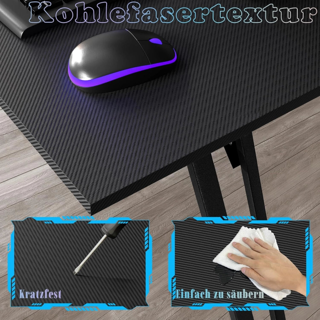Tavolo da gioco ad angolo, 120 x 120 cm, scrivania a forma di L, con supporto per monitor, scrivania per computer, ufficio, ufficio, casa, nero