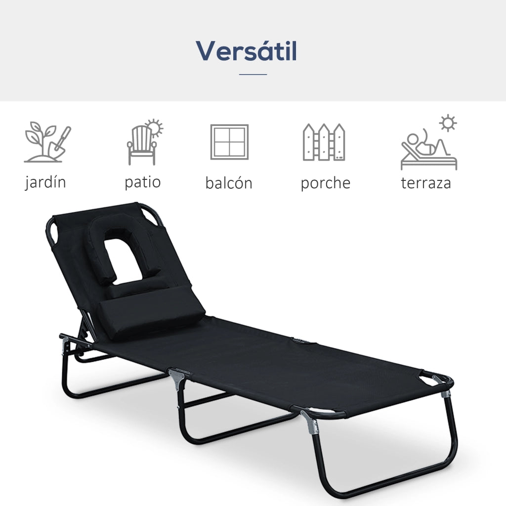Poltrona da giardino reclinabile con poggiapiedi ¨C zephmum ¨C nero 190x56x28 cm