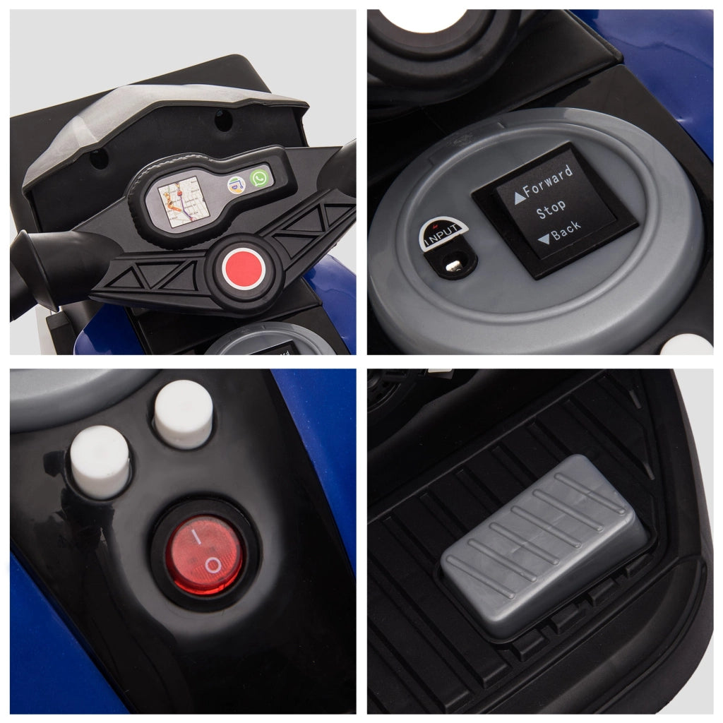 Moto Elettrica per Bambini 6V 3 Ruote Nera e Blu