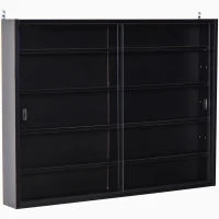 Vetrina a 5 Livelli a Muro con Ripiani Regolabili, in in Vetro e Truciolato, 80x9.5x60 cm, Nero